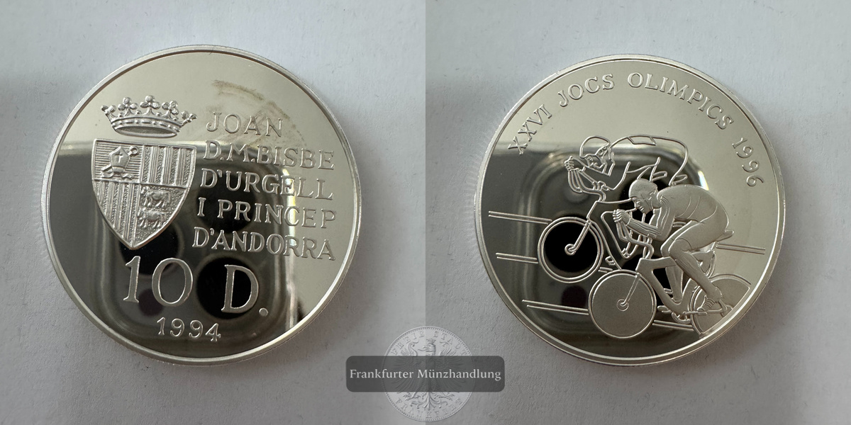  Andorra 10 Diners (XXVI Summer Olympic Games) 1994 FM-Frankfurt KM#95 Feinsilber: 29,11g   