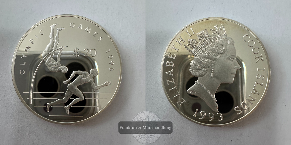  Cookinseln 20 Dollars (1996 Olympics-Pole Vaulter and Runner) 1993 FM-Frankfurt Feinsilber: 29,11g   