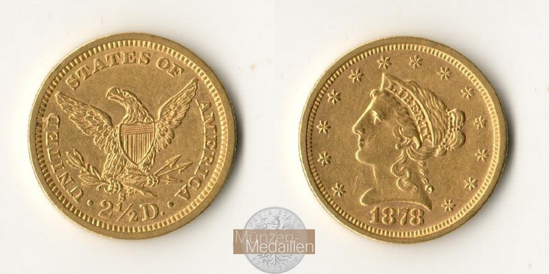 USA 2.5 Dollar MM-Frankfurt Feingewicht: 3,76g Quarter Eagle 1878 