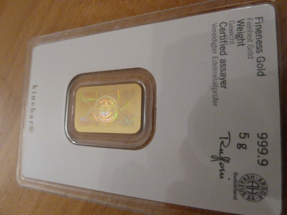  Heraeus 5 Gramm @Kinebar Goldbarren 999.9 Au   