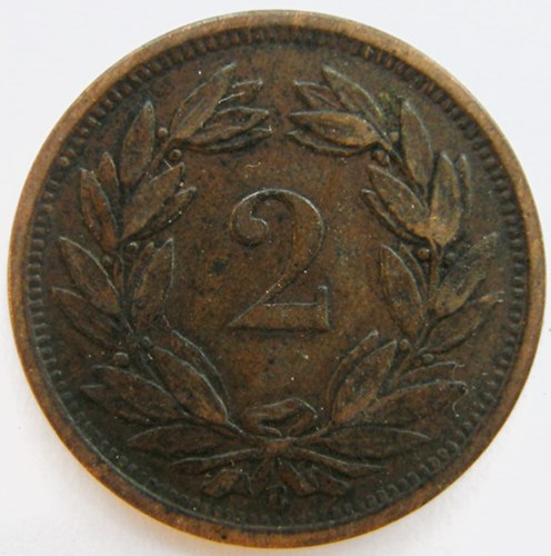  Schweiz, 2 Rappen, 1883 B   