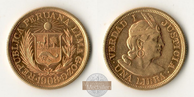 Peru MM-Frankfurt Feingewicht: 7,32g 1 Libra 1908 