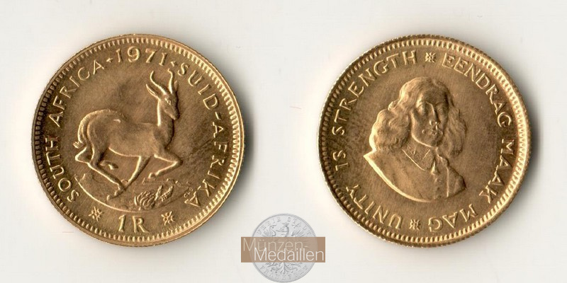Süd Afrika MM-Frankfurt Feingold: 3,66g 1 Rand 1971 