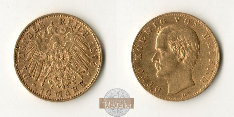 Deutsches Kaiserreich, Bayern. MM-Frankfurt Feingewicht: 3,58g Otto 1886-1913. 10 Mark 1893 D 