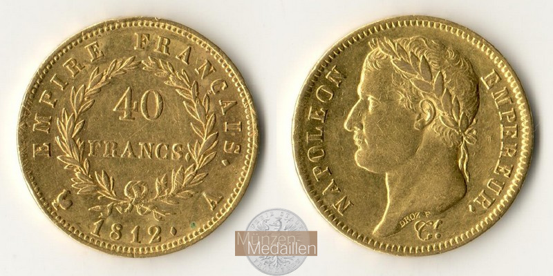 Frankreich. Napoleon I. Bonaparte MM-Frankfurt Feingold: 11,61g 40 Francs 1812 A 