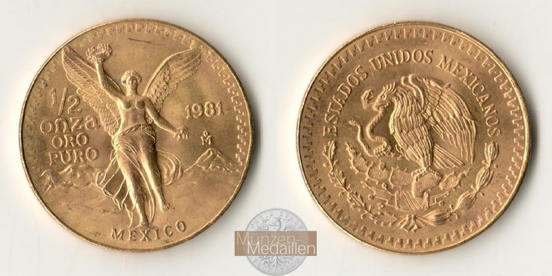 Mexiko MM-Frankfurt Feingewicht: 15,55g 1/2 Onza Libertad 1981 
