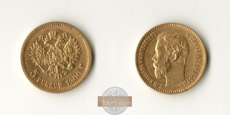 Russland, Zar Nikolaus II. (1894-1917). MM-Frankfurt Feingold: 3,87g 5 Rubel 1900 