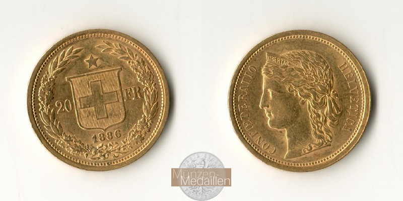 Schweiz MM-Frankfurt Feingewicht: 5,81g 20 Francs 1886 