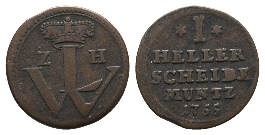  Altdeutschland; Hessen; Kleinmünze 1755   