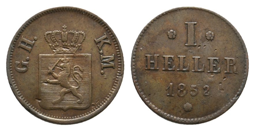  Altdeutschland; Hessen; Kleinmünze 1852   
