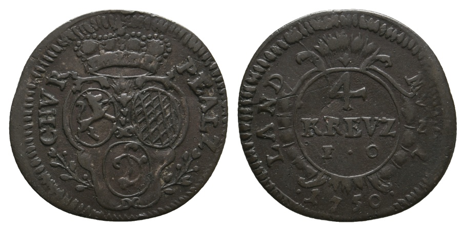  Altdeutschland; Pfalz; Kleinmünze 1750; zeitgenössische Fälschung   