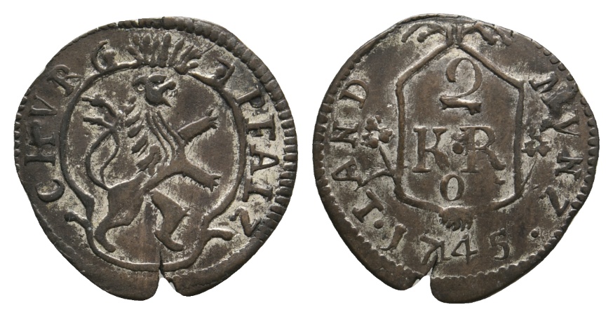  Altdeutschland; Pfalz; Kleinmünze 1745   