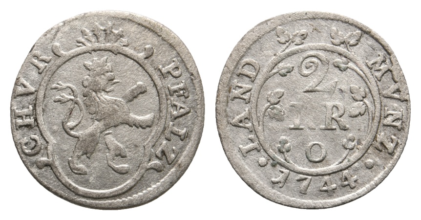  Altdeutschland; Pfalz; Kleinmünze 1744   
