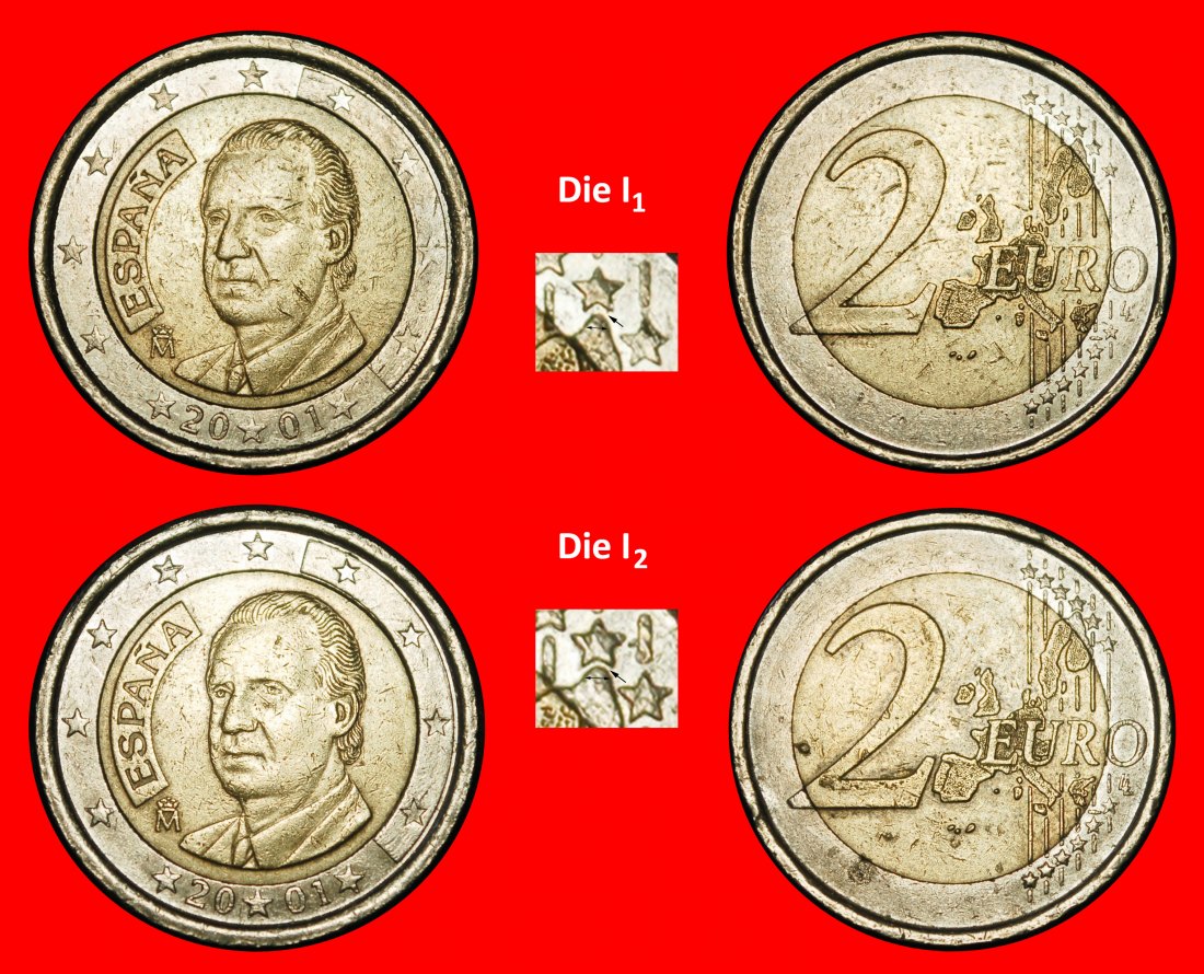 Ⰶ PHALLIC TYPE 1999-2006: SPAIN ★ 2 EUROS 2001 2 DISCOVERY COINS! ★LOW START ★ NO RESERVE!   