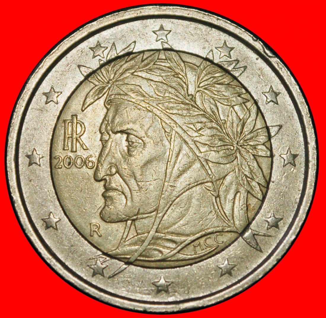  Ⰶ PHALLIC TYPE (2002-2007): ITALY ★ 2 EUROS 2006R DANTE (1265-1321)! ★LOW START ★ NO RESERVE!   