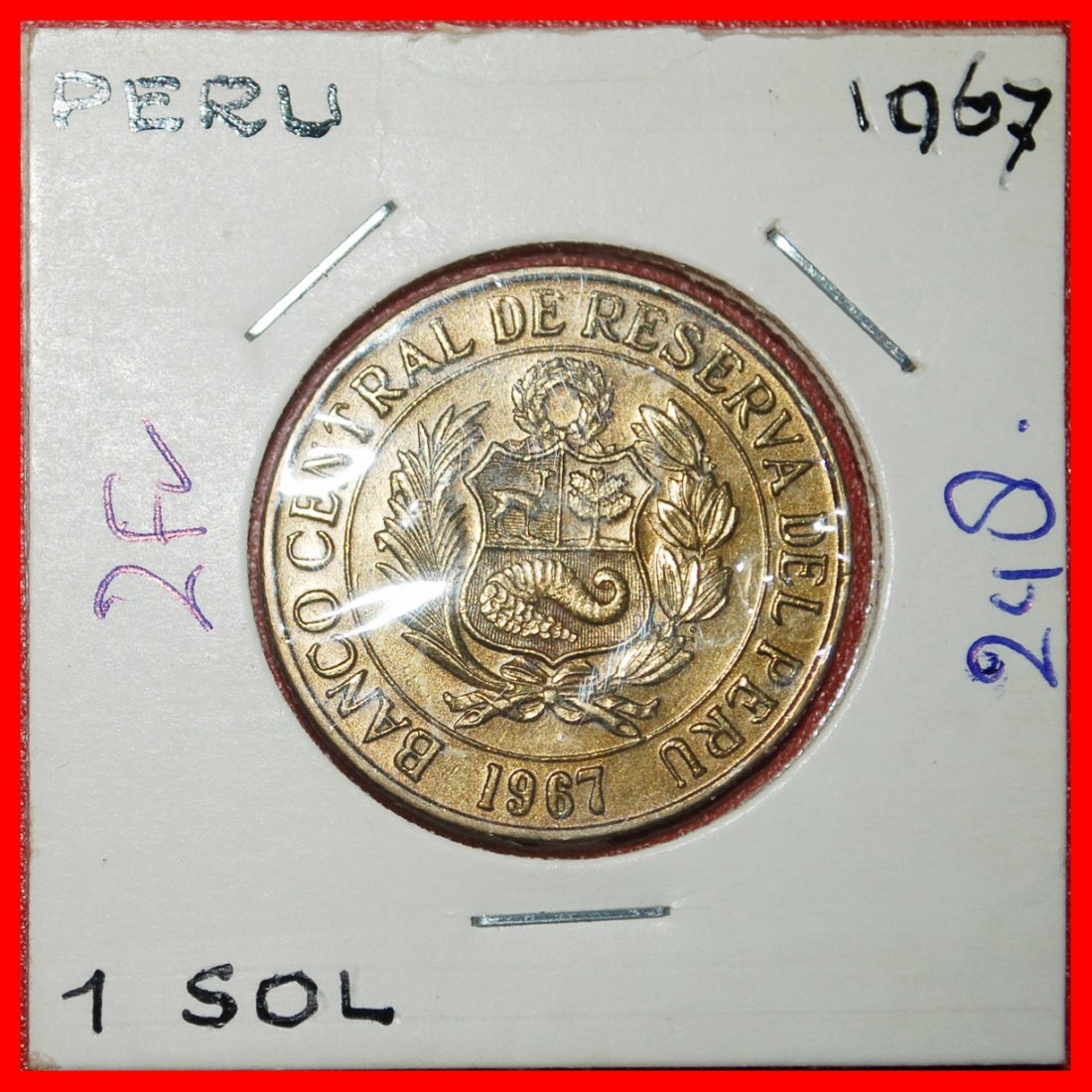  Ⰶ VICUGNA (1966-1975): PERU ★ 1 SOL DE ORO 1967! CORNUCOPIA! UNC MINT LUSTRE★LOW START ★ NO RESERVE!   
