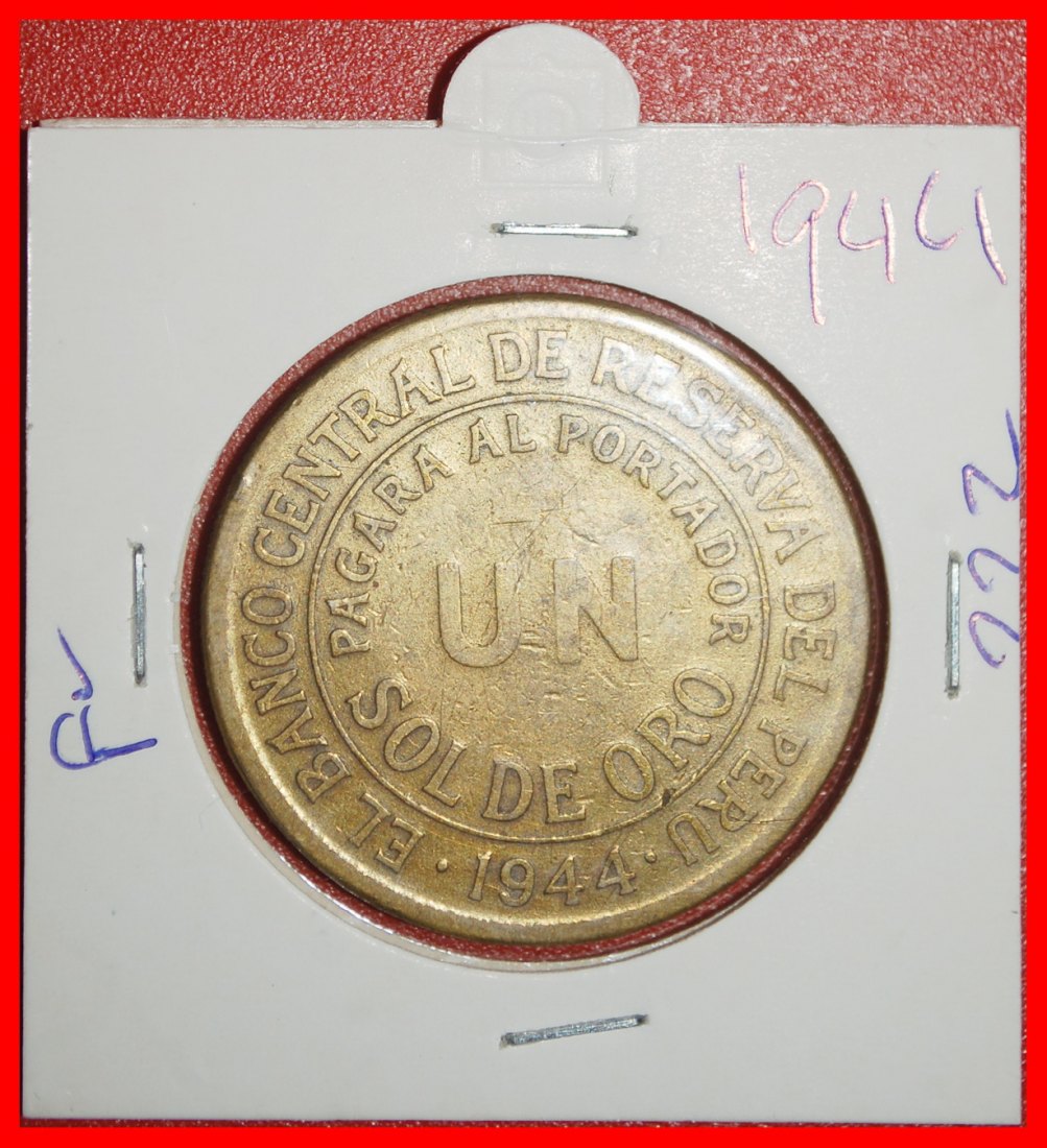 Ⰶ USA (1943-1965): PERU ★ SOL DE ORO 1944 CORNUCOPIA! IN HOLDER!★LOW START ★ NO RESERVE!