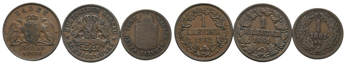  Altdeutschland; 3 Kleinmünzen 1862 / 1861 / 1881   