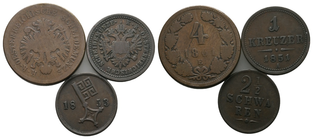  Altdeutschland; 3 Kleinmünzen 1851 / 1861 / 1853   