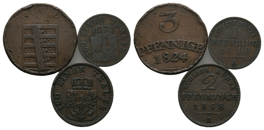  Altdeutschland; 3 Kleinmünzen 1824 / 1849 / 1868   
