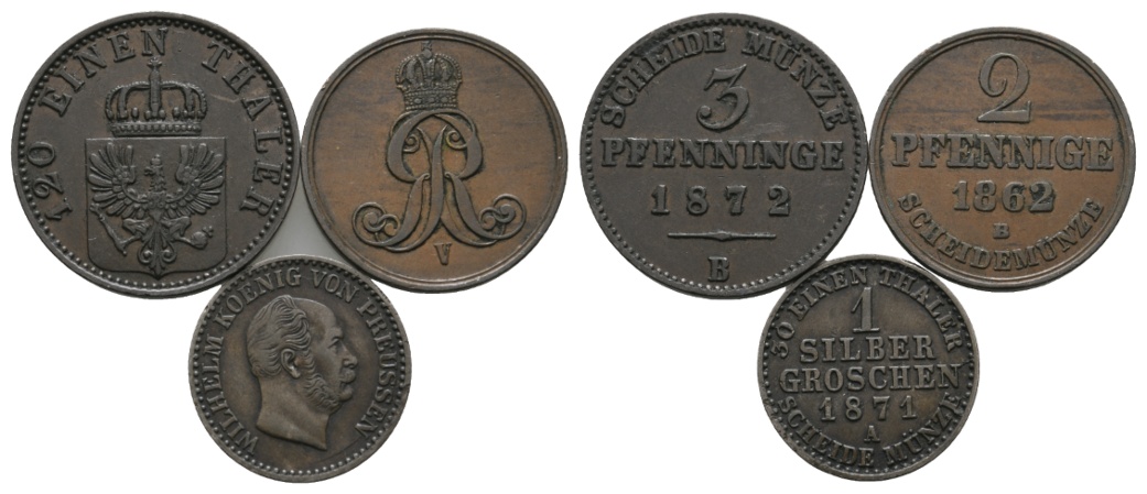  Altdeutschland; 3 Kleinmünzen 1872 / 1862 / 1871   