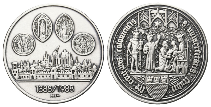  Medaille; 600 Jahre Kölner Universität 1988; silber; Ø 35,3 mm; 15 g   