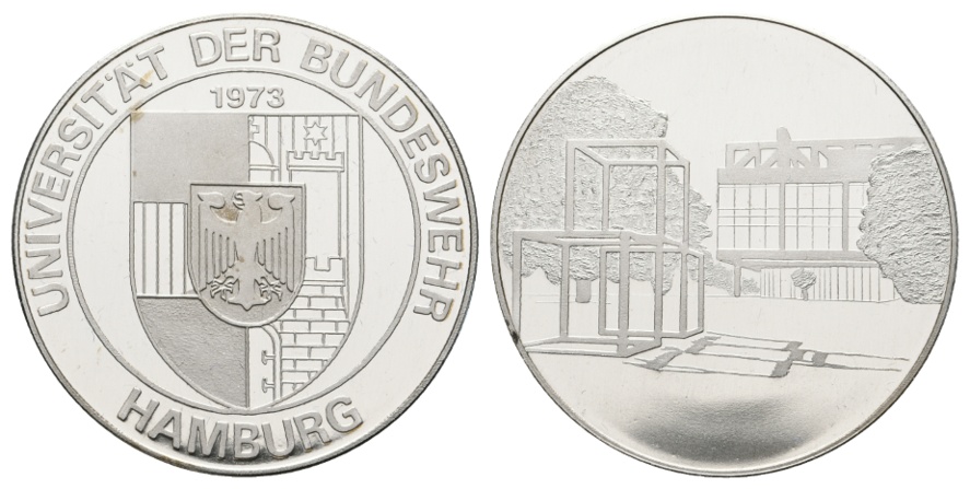  Medaille; Hamburg; Universität der Bunderwehr 1973; versilbert; Ø 40,2 mm; 31,73 g   