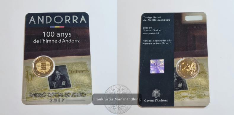  Andorra 2017 2 Euro Gedenkmünze 100 Jahre Hymne Andorras FM-Frankfurt   