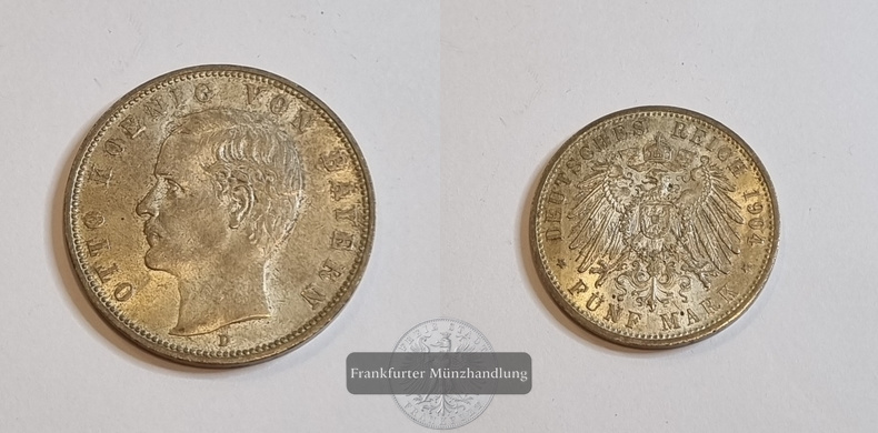  Deutsches Kaiserreich, Bayern  5 Mark 1904 [D]   FM-Frankfurt  Feinsilber: 25g   
