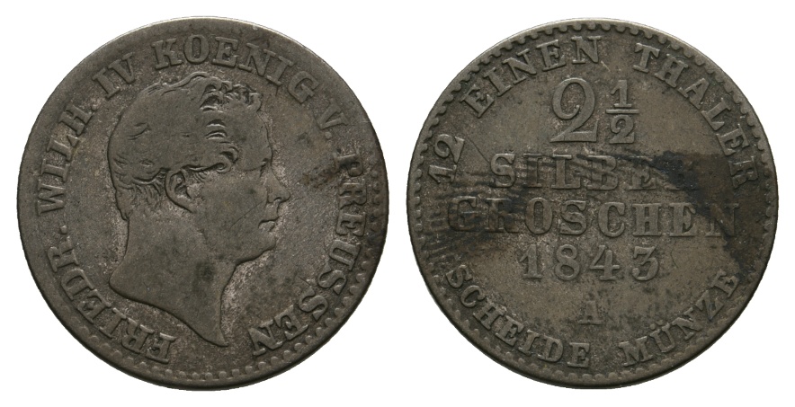  Altdeutschland; Preußen; Kleinmünze 1843   