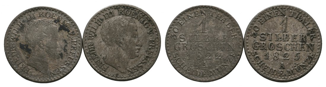  Altdeutschland; Preußen; 2 Kleinmünzen 1822 / 1825   