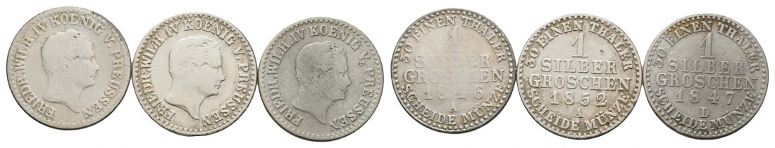  Altdeutschland; Preußen; 3 Kleinmünzen 1846 / 1852 / 1847   