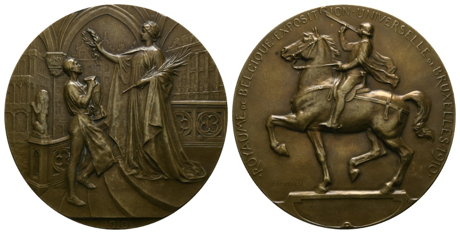  Medaille; Belgien; Brüssel; Universal- Ausstellung 1910; Bronze; Ø 69,62 mm; 125,43 g   