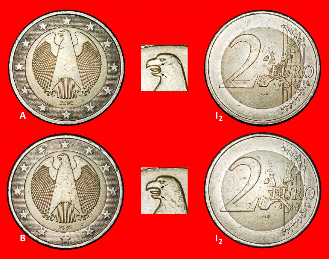  Ⰶ PHALLIC TYPE 2002-2006: GERMANY ★ 2 EUROS 2002J 2 DISCOVERY COINS! HAMBURG★LOW START ★ NO RESERVE!   