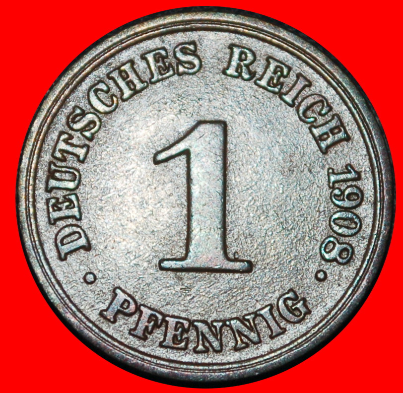  Ⰶ EAGLE (1890-1916): GERMANY★1 PFENNIG 1908D BAVARIA! WILLIAM II (1888-1918)★LOW START ★ NO RESERVE!   