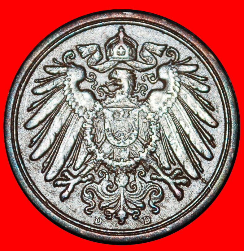  Ⰶ EAGLE (1890-1916): GERMANY★1 PFENNIG 1908D BAVARIA! WILLIAM II (1888-1918)★LOW START ★ NO RESERVE!   