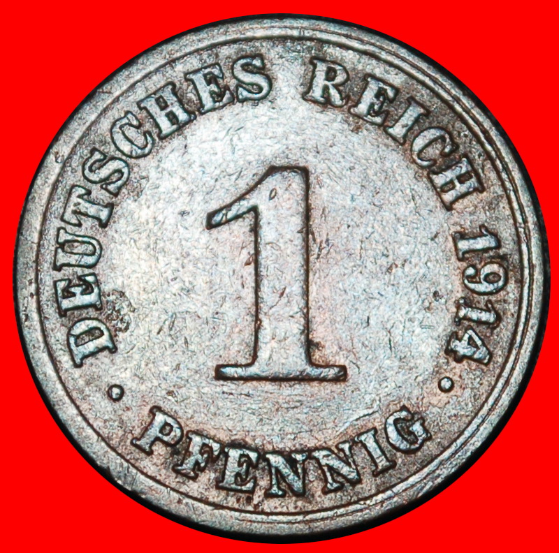  Ⰶ EAGLE (1890-1916): GERMANY★1 PFENNIG 1914D BAVARIA! WILLIAM II (1888-1918)★LOW START ★ NO RESERVE!   