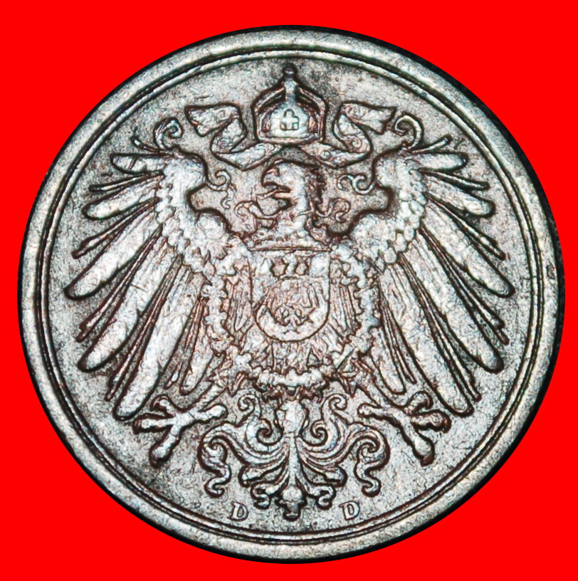  Ⰶ EAGLE (1890-1916): GERMANY★1 PFENNIG 1914D BAVARIA! WILLIAM II (1888-1918)★LOW START ★ NO RESERVE!   