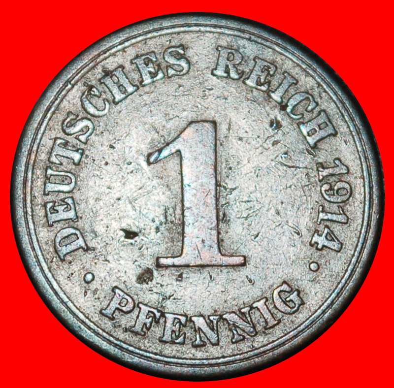 Ⰶ EAGLE (1890-1916): GERMANY★1 PFENNIG 1914E SAXONY! WILLIAM II (1888-1918)★LOW START ★ NO RESERVE!   