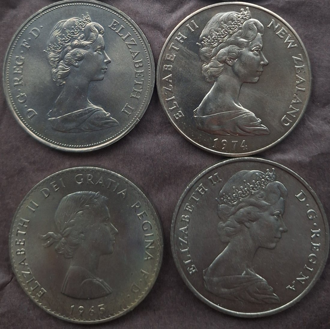  Commonwealth Queen Elisabeth II, 4 Umlaufmünzen 1965,1967,1972 und 1974   
