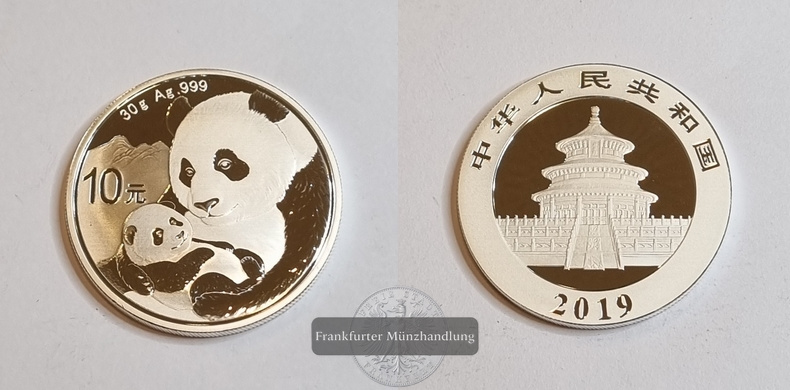  China 10 Yuan  2019  Panda  FM-Frankfurt  Feinsilber: 29,97g   