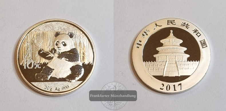  China  10 Yuan 2017  Panda   FM-Frankfurt UC#205 Feinsilber: 30g   