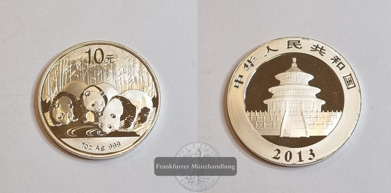  China 10 Yuan  2013  Panda FM-Frankfurt  Feinsilber: 31,1g   