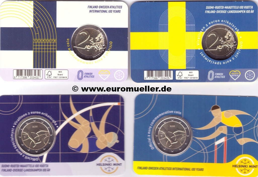Finnland 2x 2 Euro Gedenkmünze 2025...Leichtathletik...finn.+schwed...CC   