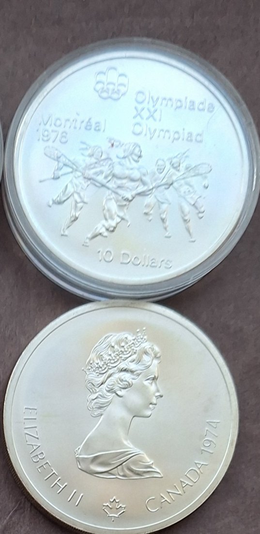  Royal Canadian Mint, Ottawa,10 Dollar, Elizabeth II 1974 ohne Kapsel Lacrosse (2) ex 97431   