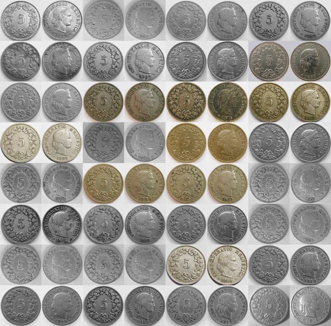  Schweiz, 5 Rappen 1879-1914, 32 Stück   
