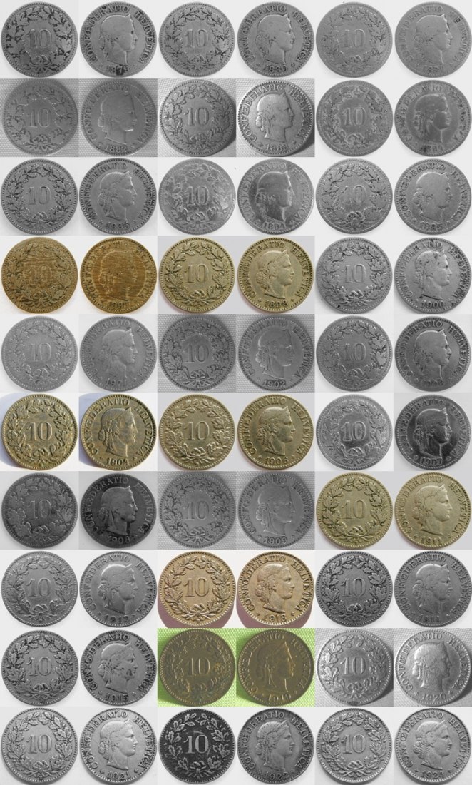  Schweiz, 10 Rappen 1879-1924, 30 Stück   