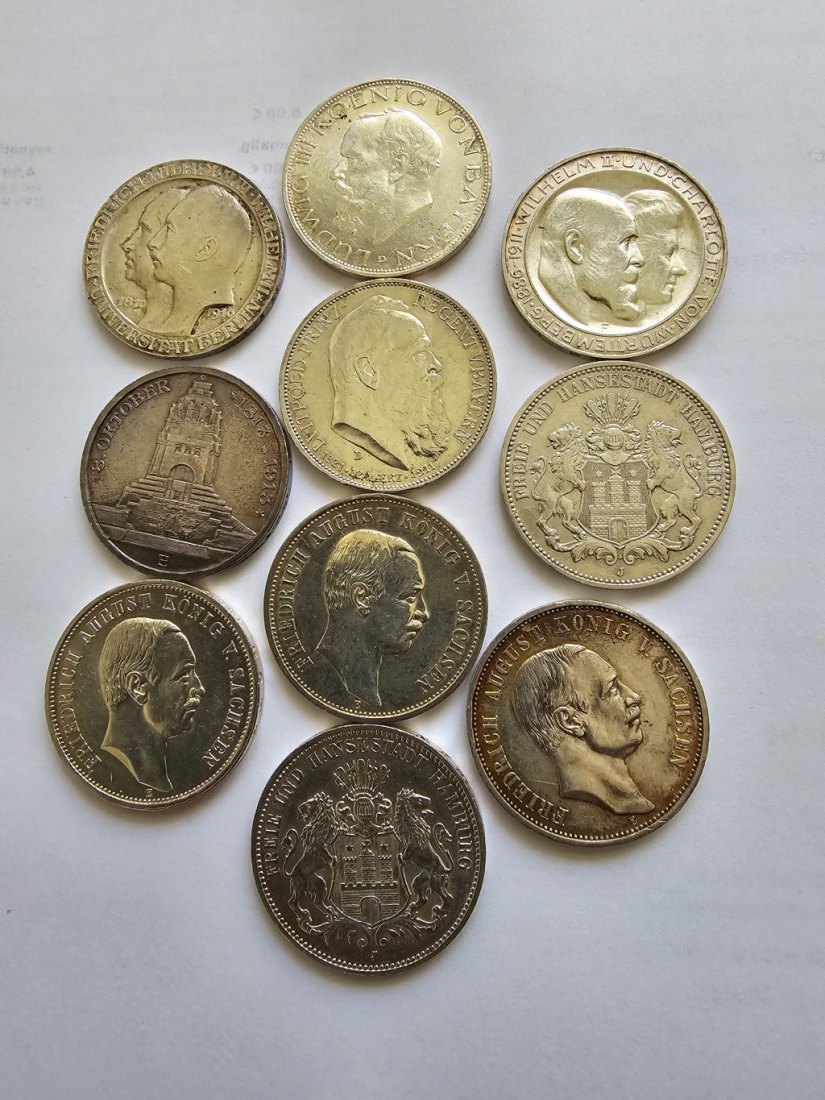 10 Silbermünzen Kaiserreich 3RM Stücke ,Samlungsauflösung++++