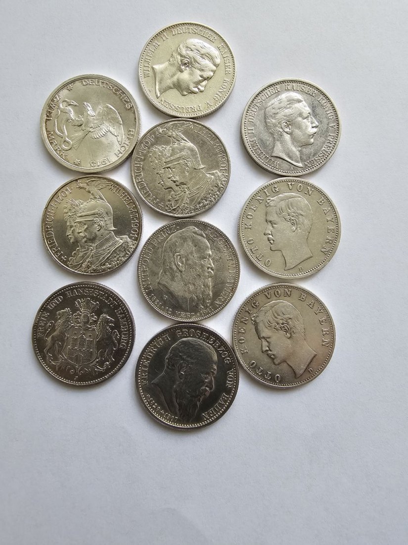10 Silbermünzen Kaiserreich 2RM Stücke ,Samlungsauflösung++++