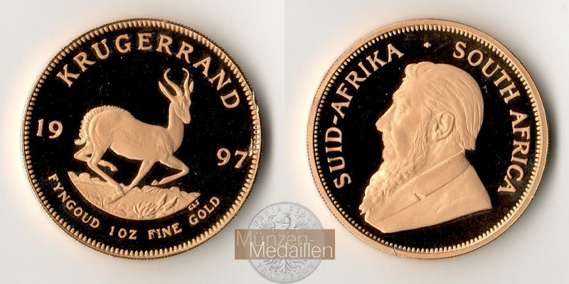 Süd Afrika MM-Frankfurt Feingold: 31,1g 1oz Krügerrand 1997 